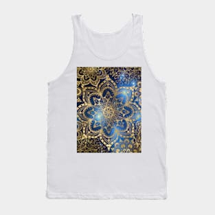 Blue Gold Flower Mandala Pattern Tank Top